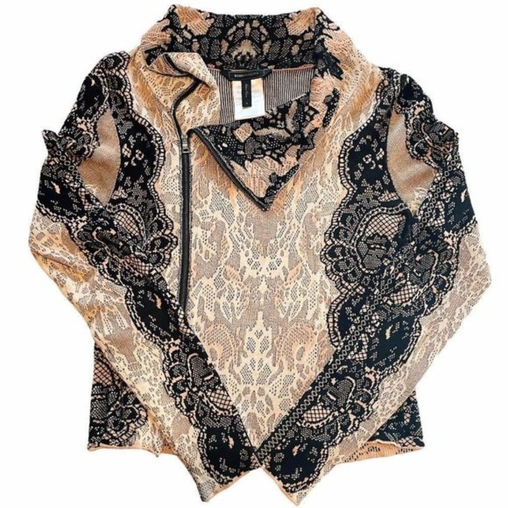 BCBG MAX AZIRIA Black & Tan Silk Lace Blazer Jacket SZ small